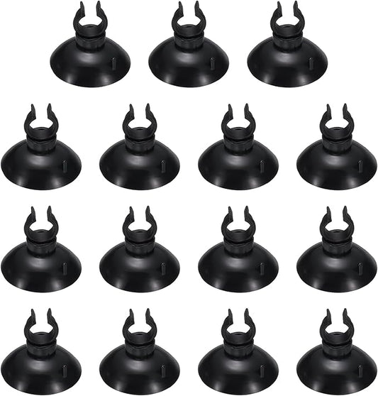 Aquarium Suction Cups, Fish Tank Suction Cups Clips Airline Tube Holders Clamps (Plastic, 15Pcs, Black) for 0.4" Fish Tank Airline Tubing Binding Moss Shrimp Nest, 10x30MM