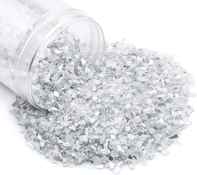 2.2lb (1000g) of Decorative Crushed White Glass Gravel - Reflective Pebbles, Stone Beads and Chips Ideal for Platinum Reflection Effects, Resin Art, Fish Tanks, Aquariums and Gardens