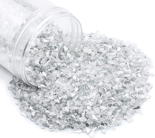 2.2lb (1000g) of Decorative Crushed White Glass Gravel - Reflective Pebbles, Stone Beads and Chips Ideal for Platinum Reflection Effects, Resin Art, Fish Tanks, Aquariums and Gardens