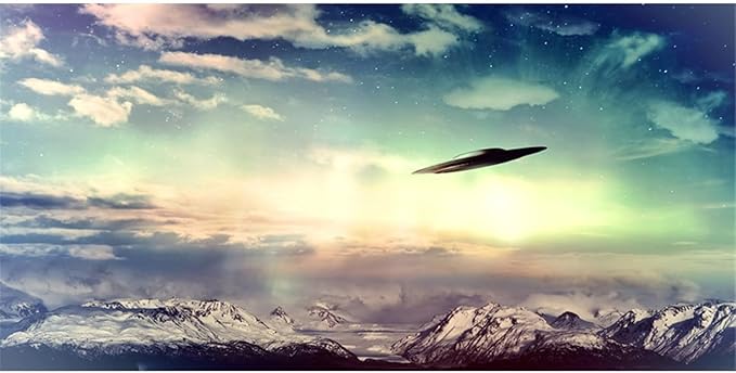 AWERT 48x24 inches Outer Space Aquarium Background UFO in Sky Clouds Fish Tank Background Science Fiction Terrarium Background