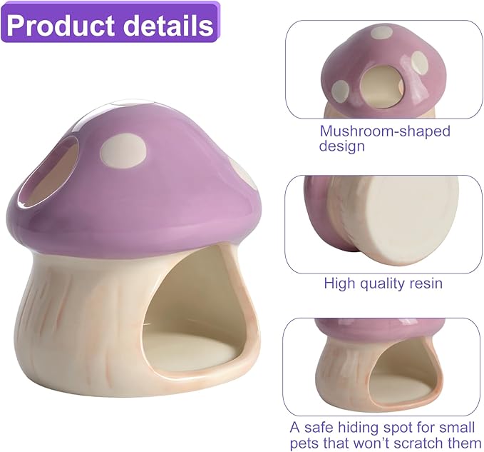 Ceramics Mushroom House Aquarium Decor – Axolotl & Betta Hiding Cave with Breeding Spot for Betta Fish, Shrimp, Small Fish & Goldfish Tank Ornament - Purple