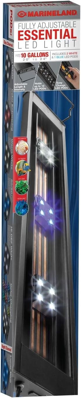 Marineland Fully Adjustable Essential LED Light for 10 Gallon Aquariums, Customizable Lighting