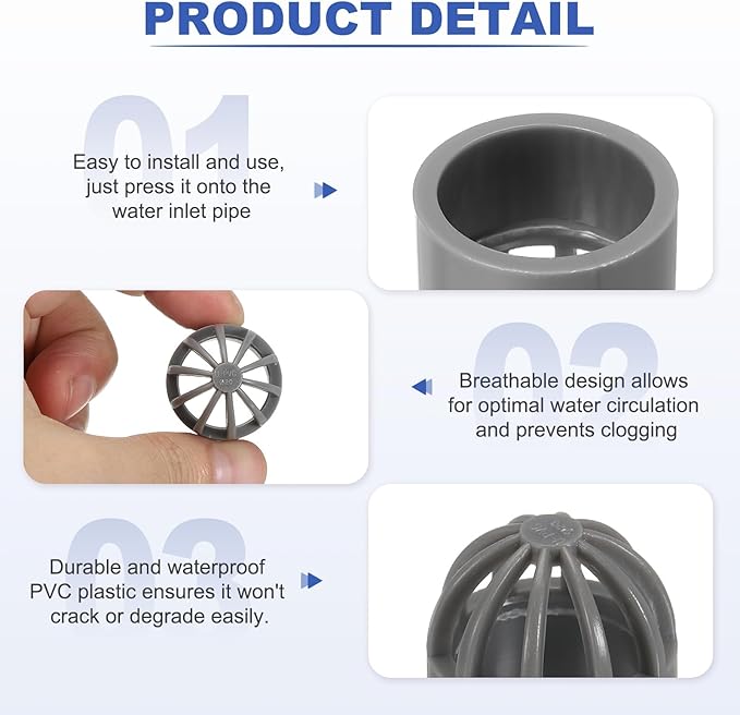 PATIKIL 1 Inch (25mm) Fish Cover Permeable Cap, 4 Pcs PVC Breathable Cap Aquarium Guard Fish Tank Intake Cover, Gray