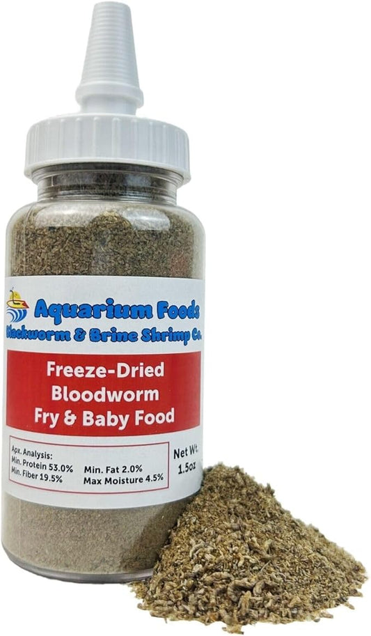 Freeze-Dried Bloodworm Powder & Particles for Tropical Fish Fry, Babies, Guppies, Tetras, Bettas, Nano Fish…1.5oz Squeeze Bottle