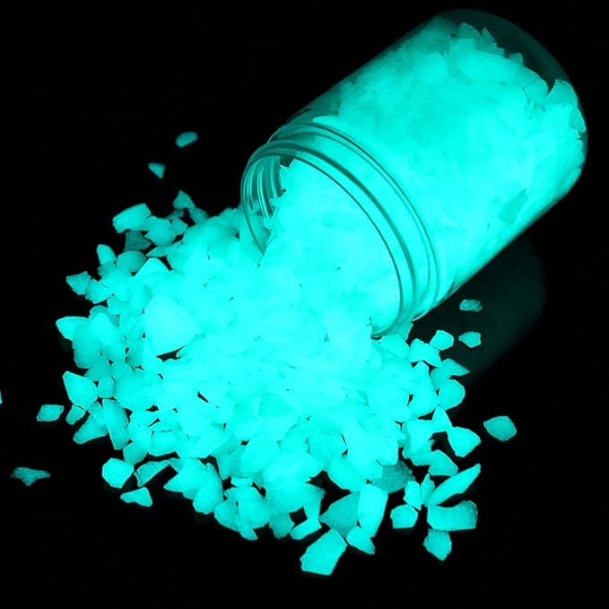 Shiny Stone Glow in The Dark Aquarium Neon Gravel Sand, Decorative Rocks for Fish Tank and Fairy Garden, Home Dec,305g/0.67lbs (5-8mm, Blue Green)