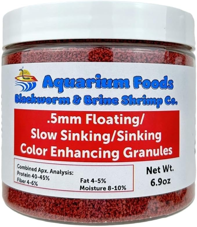 Color Enhancing 0.5mm Floating/Slow Sinking/Sinking Color Enhancing Micro Granules for All Small & Baby Discus, Cichlids, All Tropical Fish…6.9oz Med Round Jar