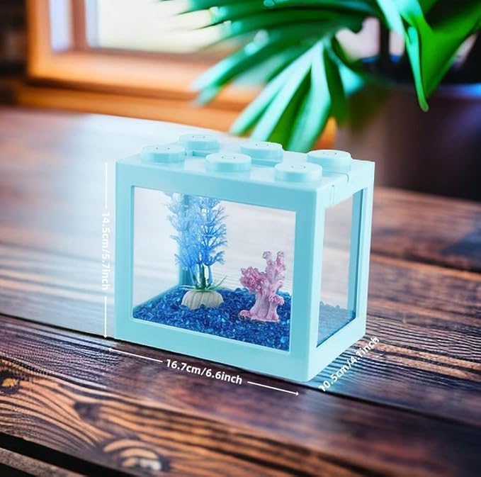Small Betta Fish Tank, Stackable Mini Fish Tank Aquarium Tank Kit, 3/5 Gallon Rectangular Fish Bowl with Aquarium Gravel Decoration, Tiny Cube Tank for Seaweed Balls Sea Monkeys