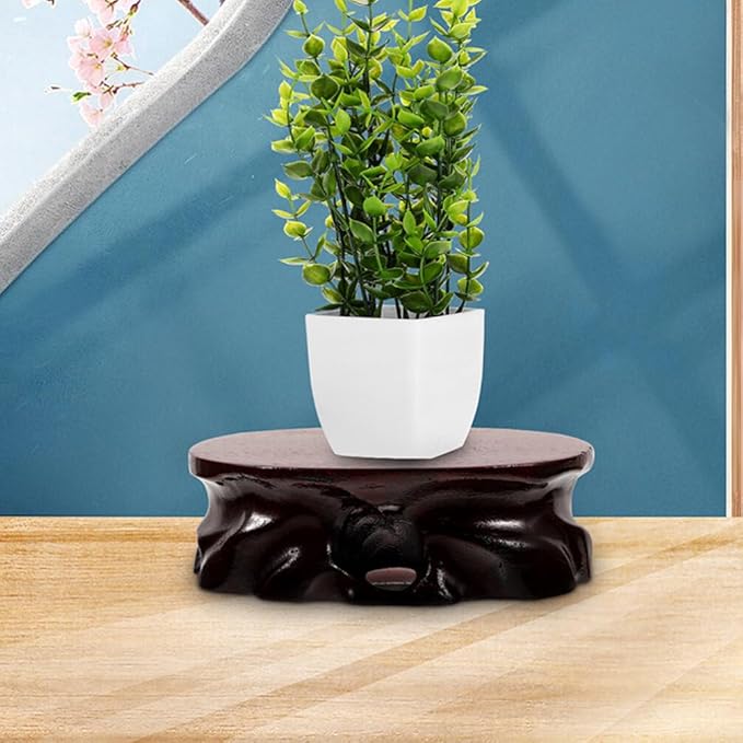 Uonlytech 2pcs Vase Crafts Stable Chinese Table Furniture Figurine for Flower Bases Riser Lamp Home Pot Office Stand Wooden Oval Decoration Wood Base Teapot Aquarium Oriental Statue Display