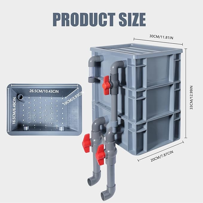 3-Layer Aquarium Filter Box with 25W Pump, Adjustable Inlet & Outlet, Includes White Blue Black Filter Pads, Fish Tank Filter for 20–75 Gallons (13 × 11.8 × 7.8 in)