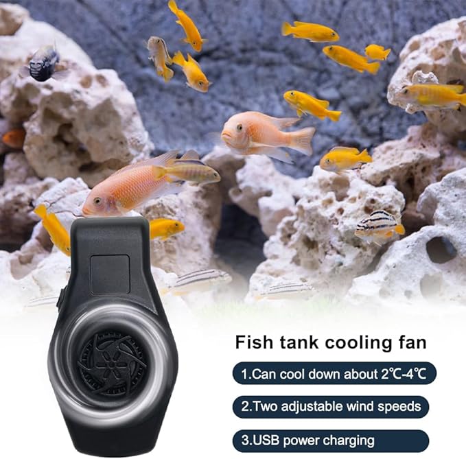 DONGKER Aquarium Cooling Fan,USB 5V Mini Aquarium Chiller 2 Speed Adjustable Tank Fan for Less Than 20L Fish Tank (Less Than 0.4" Glass Thickness)