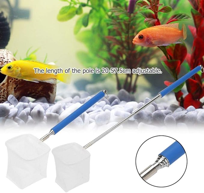 Fdit Adjustable Mini Fishing Net Pole for Aquarium Shrimp 20-57.5cm Expandable (Blue)