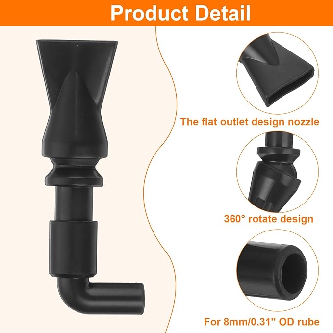 uxcell 5Pcs Aquarium Nozzle, 360°Free Rotate Plastic Aquarium Pump Nozzle, 8mm/0.31" OD Flat Water Outlet Return Pipe Fitting for Aquariums Fish Tanks(Black)