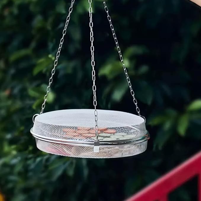 Hanging Fish Drying Net – Round Stainless Mesh Rack, Foldable Food Dehydrator | Multi Tier Dry Net Basket, Fly Resistant Hanging Racks for Herbs, Seafood, Spices, Fruits and Kitchen Gardens