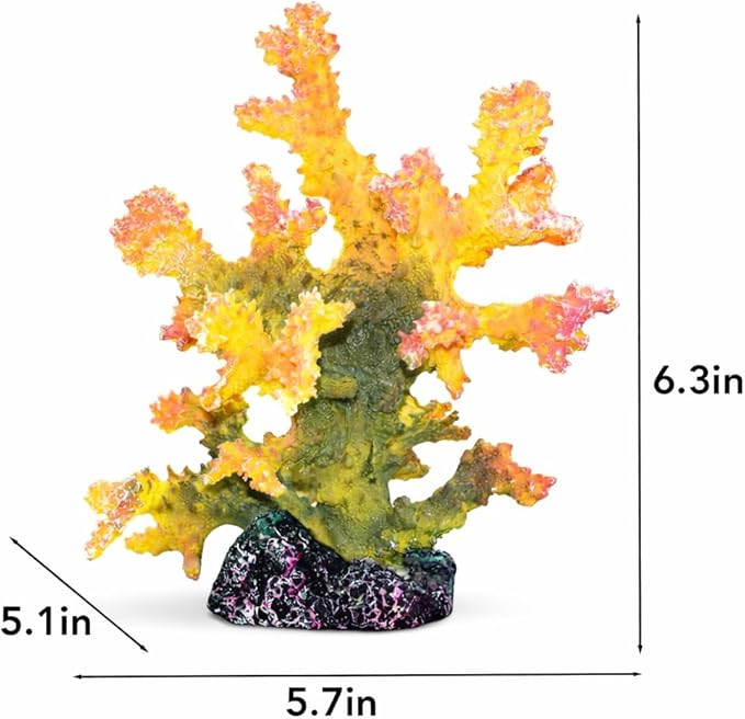 Polyresin Coral Ornament for Fish Tank Decorations,Aquarium Landscape Decor - Safe for Saltwater & Freshwater,Green&Yellow
