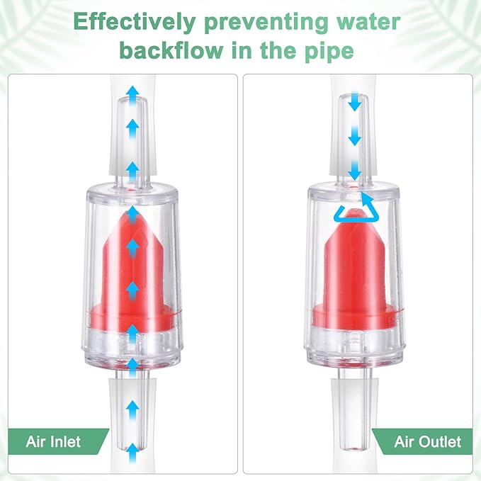 M METERXITY 24-Pack Aquarium Air Check Valve, Plastic One Way Non-Return Valves Air Valve Air Tubing Accessories Air Pump Accessories for 3/16" Airline Tubing Fish Tank [Clear Red]