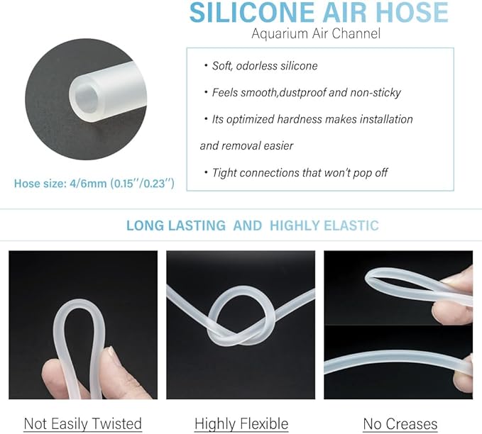 LINLAN 10 Feet 3/16''Silicone Airline Tubing with Storage Box, Aquarium Air Pump Accessory Kit, 2 Check Valves, 2 Control Valves, 8 Connectors, 6 Suction Cups, for Fish Tank