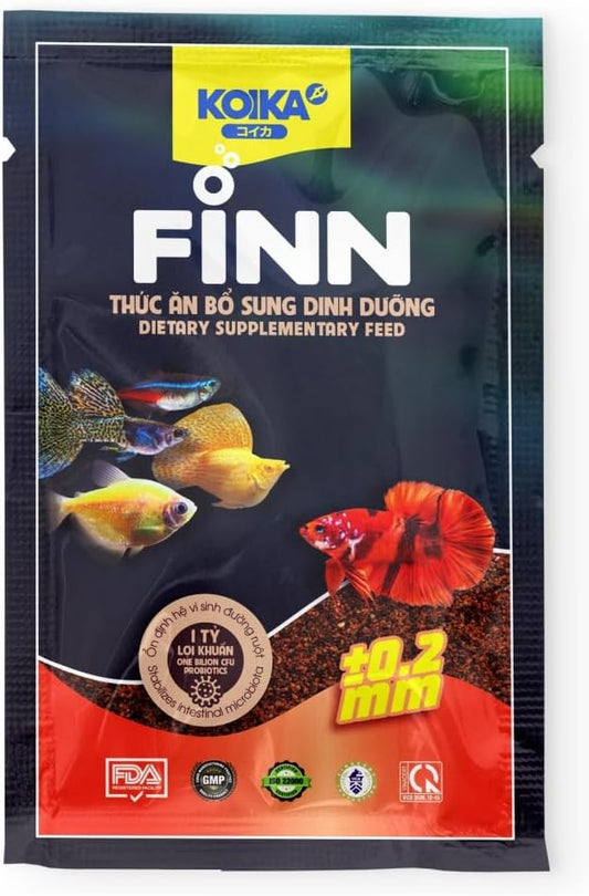 KOIKA FINN Probiotic Fish Food Pellets for Ornamental Fish, 43% Protein with Bacillus Probiotics, Supports Digestion and Immune Health for Daily Feeding (15g, Ornamental Fish - 0.2mm Pellets)