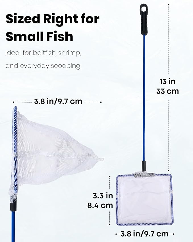 Pawfly Fish Net for Fish Tank, Fish Tank Net, Aquarium Net with Metal Handle and Plastic Mesh, Small Fish Net Minnow Net for Small Ponds, Freshwater and Saltwater, 3.8" x 3.3"
