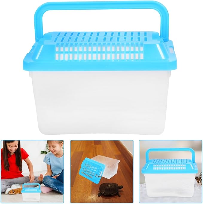 Toddmomy Handheld Transparent Aquarium Portable Plastic Aquarium with Lid for Turtles, Hamsters, and Small Pets (Random Color Lid)