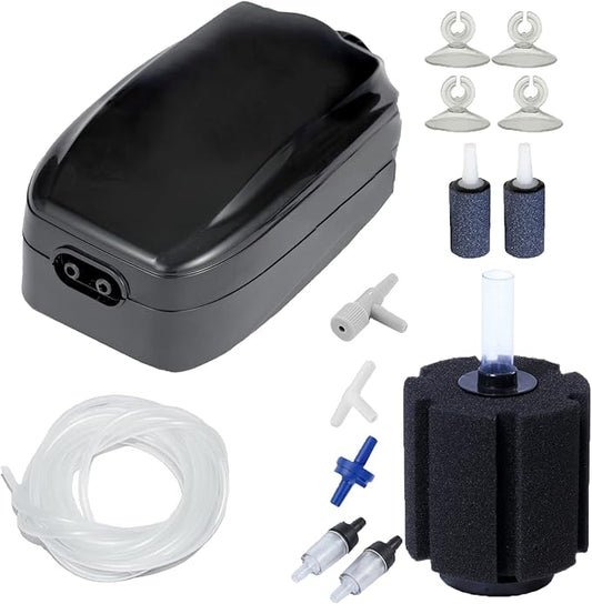 AQUANEAT Aquarium Air Pump, 100GPH, Adjustable Oxygen Aerator for 100 Gallon Fish Tank, Hydroponics Bubbler Bundle with Large Sponge Filter