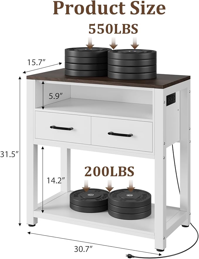 EOSVALO 20-29 Gallon Aquarium Stand with Stable Metal Frame & Power Outlet, Heavy-Duty Fish Tank Stand with Waterproof Mat, 550LBS Capacity Storage Cabinet, White+Brown