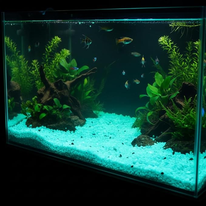 Shiny Stone Glow in The Dark Aquarium Neon Gravel Sand, Decorative Rocks for Fish Tank and Fairy Garden, Home Dec,305g/0.67lbs (3-5mm, Blue Green)