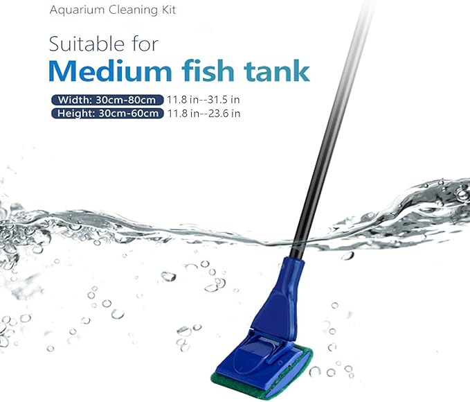 Aquarium Cleaning Tools Kit 5 in 1 Function for Long Deep Fish Tank, Including Algae Scrape, Cleaning Sponge, 3.9" Small Fishnet, Gravel Rake, Plant Fork