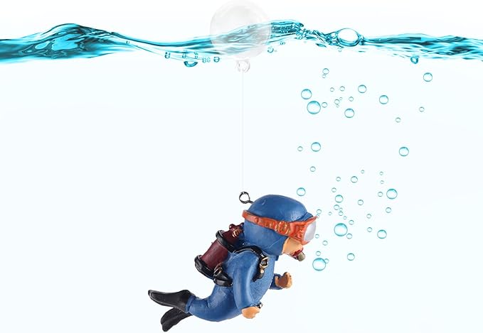 WishLotus Aquarium Decorations, Mini Cute Fish Tank Floating Decor Aquarium Ornament Resin Aquarium Diver Decorations for All Kinds of Aquarium/Fish Tank Landscaping Decorations (Blue)