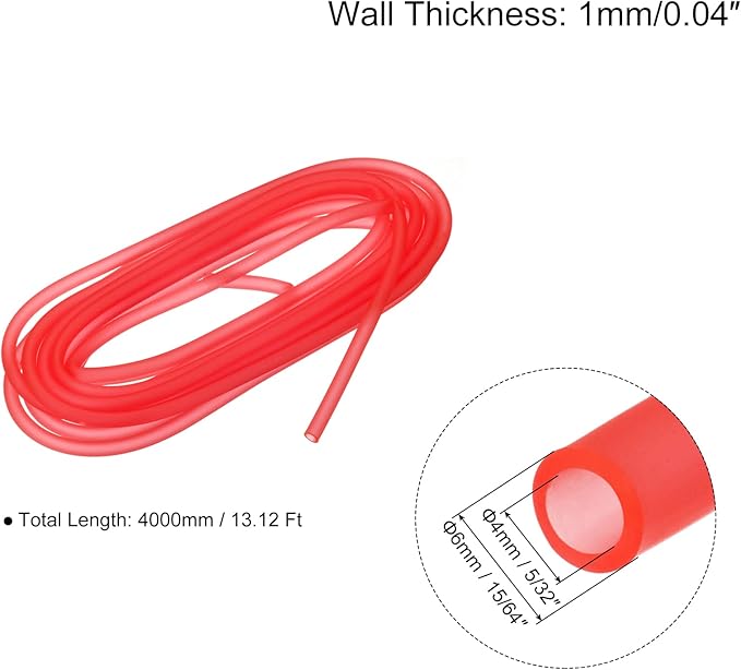 uxcell Aquarium Airline Tubing Hose 5/32" ID 15/64" OD 1Pcs 13.12 Ft Silicone Flexible Airline Tubing for Fish Tank, Terrariums, and Hydroponics, Red