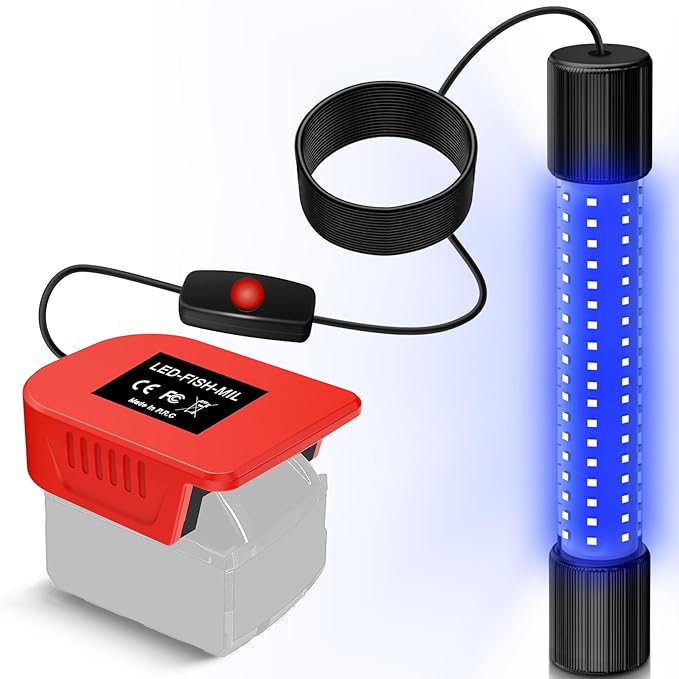 Underwater Fishing Blue Light Compatible with Milwaukee M18 Battery,1300 Lumens,LED Light for IP68 Waterproof Submersible Fish Attractor for Night/Ice/Boat Fishing(no Battery)