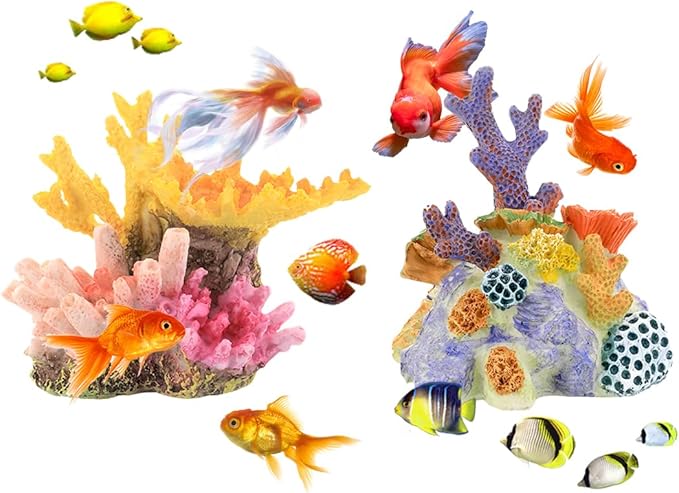 2PCS Aquarium Plants, Artificial Coral, Coral Reef Decor Resin Ornament for Fish Tank Landscape
