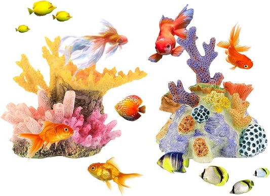 2PCS Aquarium Plants, Artificial Coral, Coral Reef Decor Resin Ornament for Fish Tank Landscape