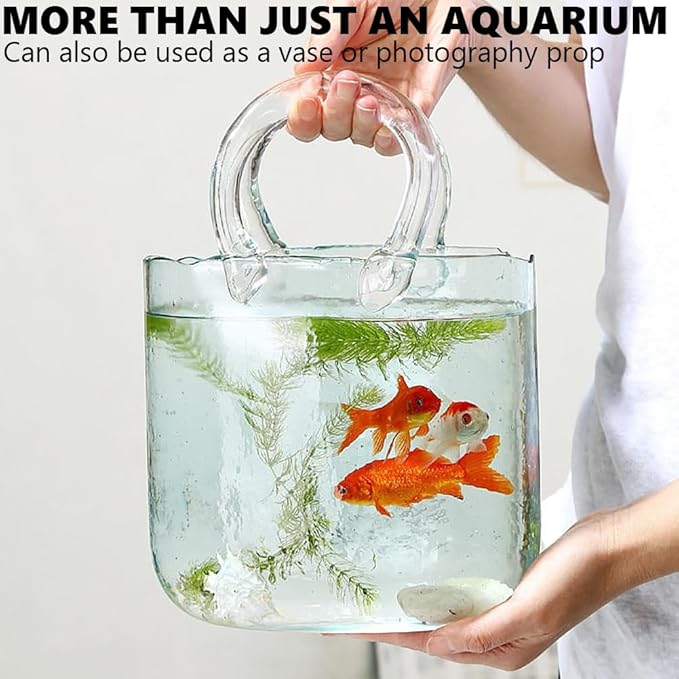 Open Glass Aquarium, Handbag Shaped Fish Tank, Special Shaped Transparent Betta Fish Tank, 2 in 1 Vase & Aquarium Container, Living Room Vase Decorations, Modern Aquarium for Girls,Pink