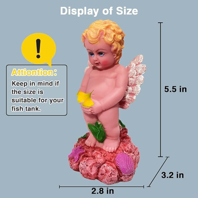 Aquarium Decoration Small Fish Tank Air Bubbler Decor Resin Angel Aquarium Air Bubbler Decoration Aquarium Statue for Fish Oxygen Ornament Aquarium Fish Tank Decor - 5.5 Inches High