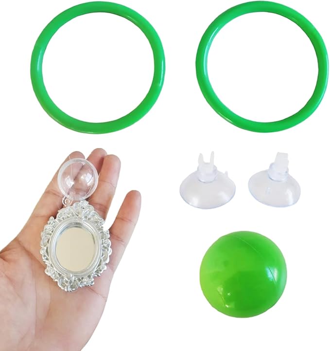 Betta Fish Enrichment Toys Ring and Mirror Floating Exercise Mirrors and Training Ring Floating Mirrors Aquarium with Feeding Rings Aquarium Accessories with Suction-Cup (Green)