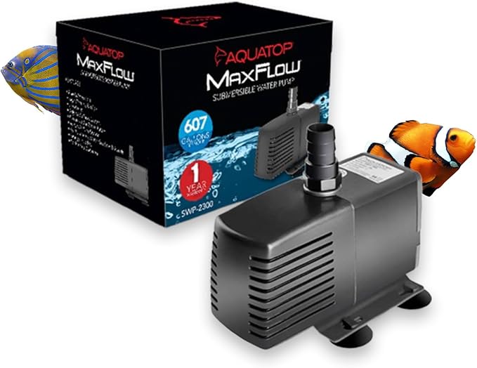 Aquatop MaxFlow Submersible Aquarium Pump, 607 GPH – Adjustable Flow for Fish Tanks, Sumps & Statuary – Quiet & Efficient Water Circulation - SWP-2300