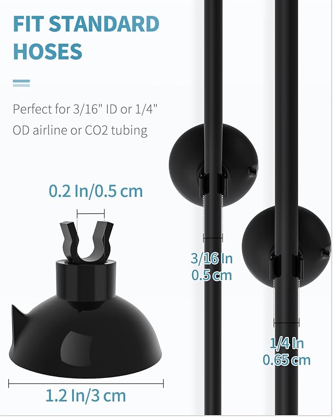 Pawfly Aquarium Suction Cup Clips for Standard 3/16" ID Airline Tubing Black Air Hose Holder Clamp Accessories for Fish Tank Aeration Setup, 20 Pack