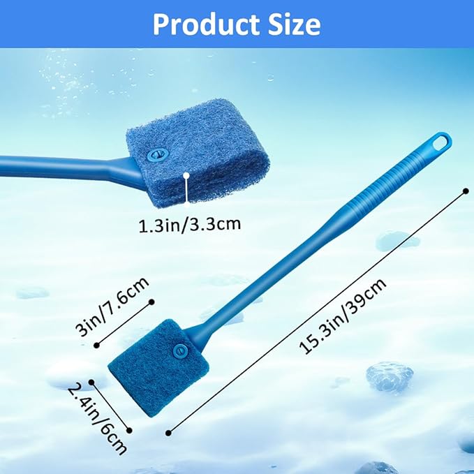 Fish Tank Cleaner with Five Sided Sponge Brush and Long Handle Aquarium Scrubber Alage Scraper for Glass Aquariums Terrarium Home Kitchen(2Pack)