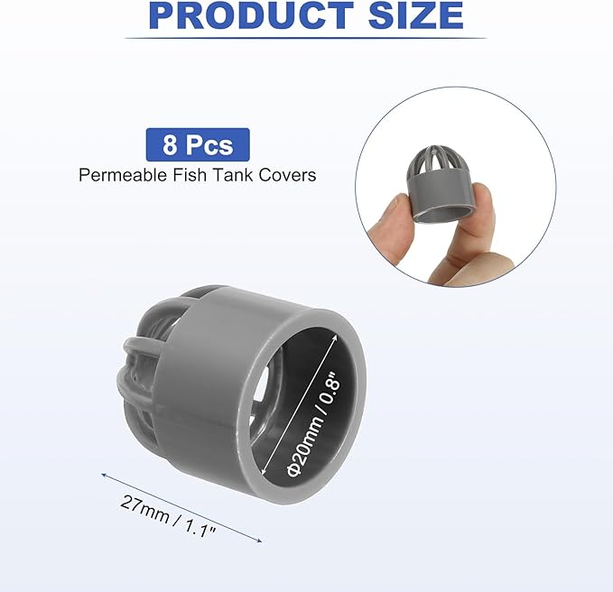 PATIKIL 0.8 Inch (20mm) Fish Cover Permeable Cap, 8 Pcs PVC Breathable Cap Aquarium Guard Fish Tank Intake Cover, Gray