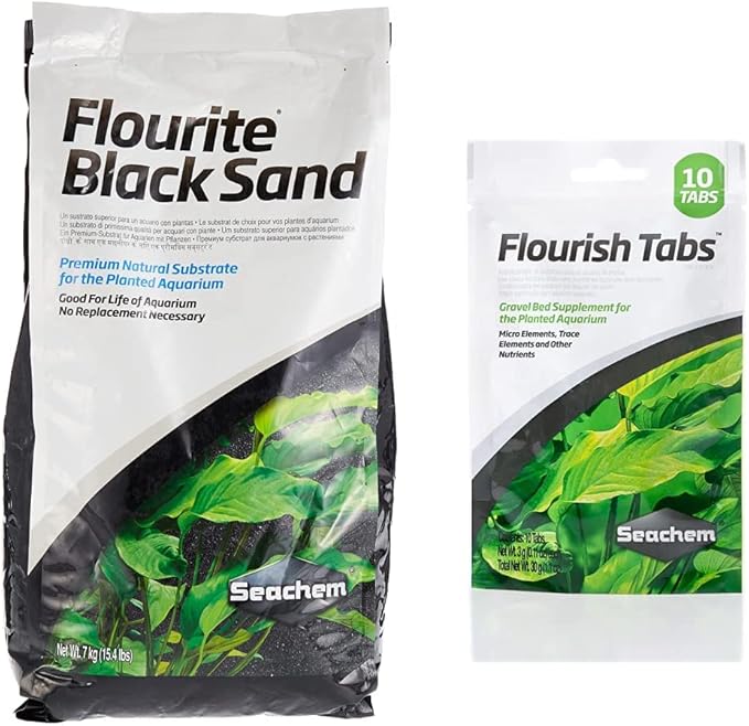 Seachem Flourite Black Sand, 15.4 Pound (Pack of 1) Flourish Tabs Growth Supplement - Aquatic Plant Stimulant 10 ct Bundle
