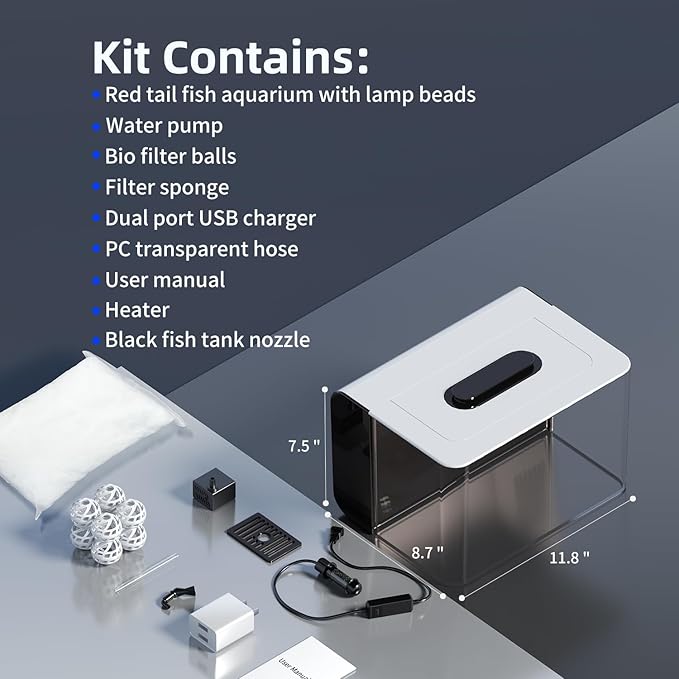 Betta Fish Tank, 2.5 Gallon Aquarium Kit with Modular Filtration, Heater, Light, Self Cleaning, Oxygenation, Small Fish Tank for Guppy, Shrimp