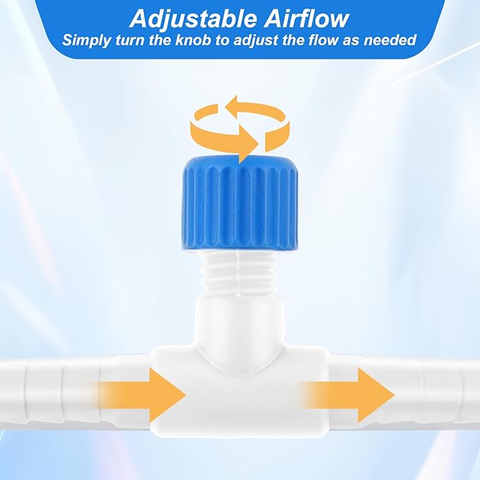 Psyqtsuary Aquarium Air Valve, 10 Pcs Aquarium Air Pump Control Valves T Shaped Single Way Plastic Air Flow Control Regulator Aquarium Air Pump Accessories for Fish Tank 3/16" ID Tubing (Blue White)