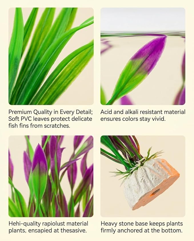 20 PCS Artificial Plastic Aquarium Plants Decor, Artificial Seaweed Fish Tank Greenery - Non-Toxic Underwater Plants with Green & Wine Red Leaves, Tank Plant Decorations