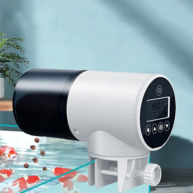 Automatic Fish Feeder for Aquariums Fish Tank, Auto Fish Food Dispenser USB Rechargeable with Feeding Time Display, Moisture Proof Electric Fish Feeder for Weekend & Holiday