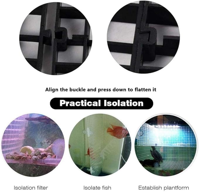 12Pcs Aquarium Grid Divider Isolation Board Fish Tank Divider Tray Aquarium Filter Separation Bottom Grid Tray Partition Net Pane for Aquatic Tank Accessory,Black