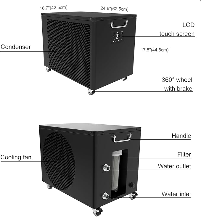 Hi-Q 1HP Cold Plunge Chiller and Heater All-in-One, Smart Ice Bath Machine with App Control & Integrated Pump, Portable Indoor/Outdoor Water Cooler with Wheels for Recovery Tub, Includes 4 Filters