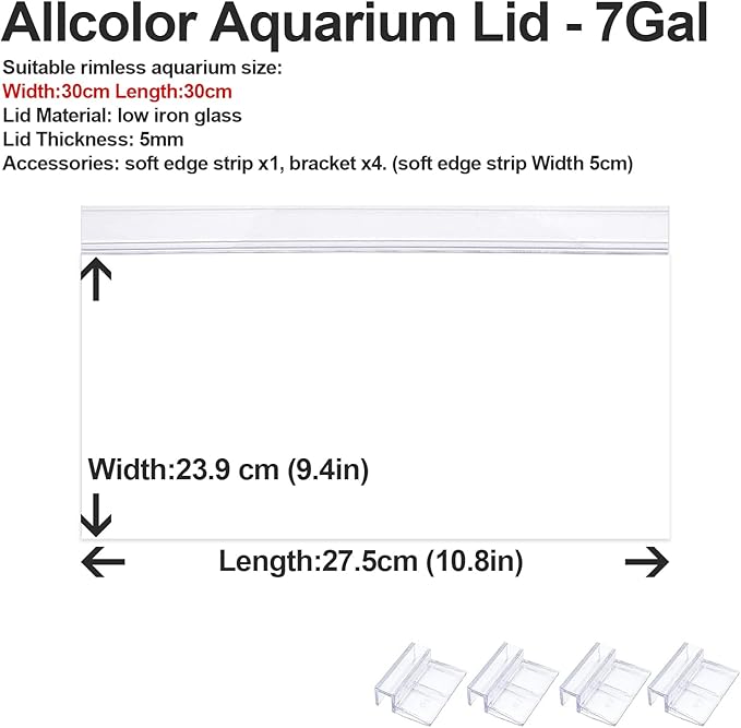 Allcolor Low Iron Glass Canopies for Rimless Aquariums (Aquarium Length: 11.8in/30cm)