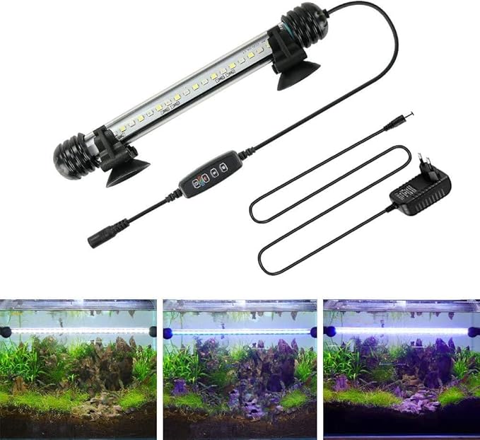Aquarium Light for Fish Tank,Auto on/Off Submersible White and Blue Aquarium Plant Light with Timer and dimming Function (7.5 inch （Timer & Dimming Function)