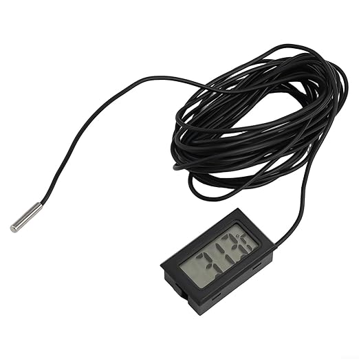 Digital Thermometer with Probe -50 to +110°C, Waterproof Sensor for Aquariums and Terrariums, LCD Display, 1m to 5m Cable, Black(5 meters)