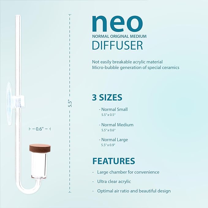 Aquario Neo CO2 Aquarium Diffuser - CO2 Diffuser Aquarium Kit, CO2 Diffuser for Aquarium Plants, CO2 System for Aquarium - Normal Original Diffuser, Medium